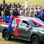 President Boakai Uses Pickup During Inspection on Armed Forces Day